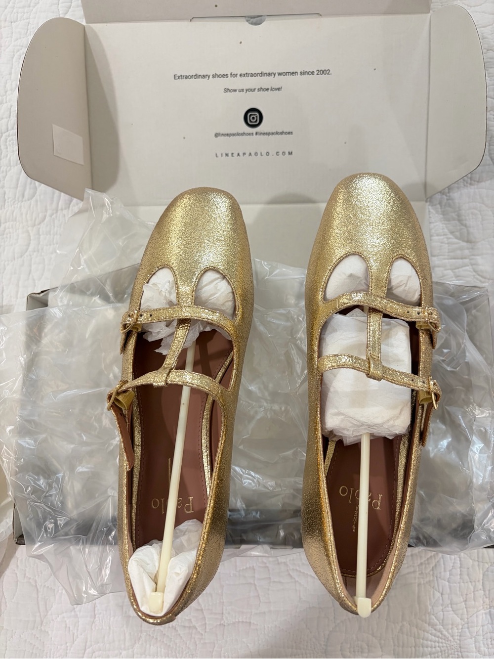 NIB SZ 9 Linea Paolo Metallic Gold T-Strap Ballet Mary Jane Flats